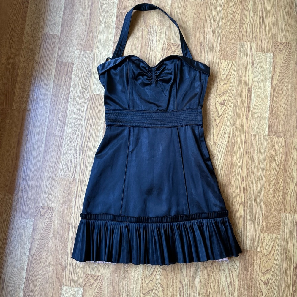 Marc Jacobs black cocktail halter mini dress raw hem ruffle unique size 2